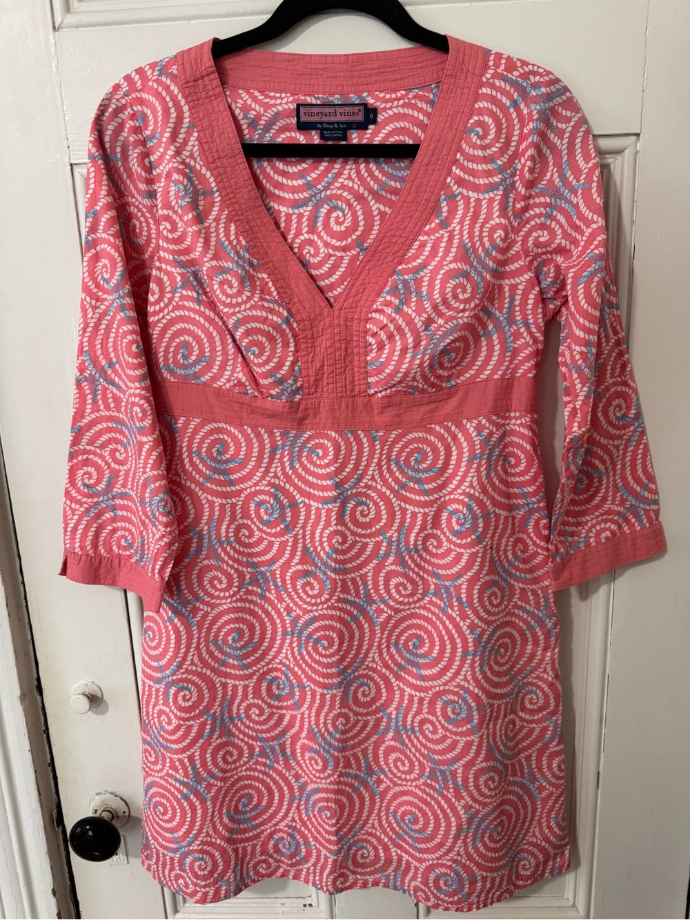 Vineyard Vines Coral Swirl Pink V Neck Dress - Picture 1 of 7